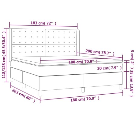 Letto a Molle con Materasso e LED Nero 180x200cm in Tessuto