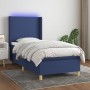 Letto a Molle con Materasso e LED Blu 90x190 cm in Tessuto