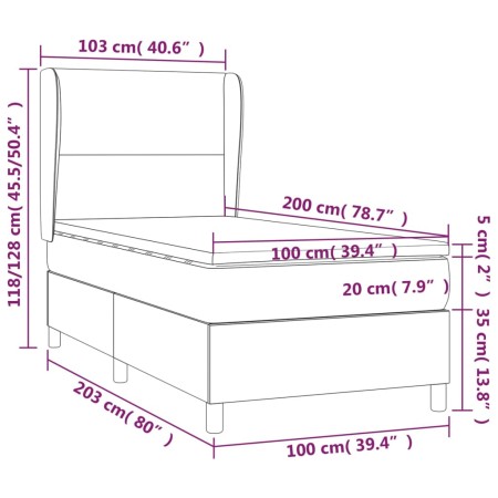 Letto a Molle con Materasso e LED Tortora 100x200cm in Tessuto