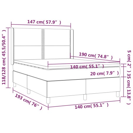 Letto a Molle Materasso e LED Grigio Scuro 140x190cm in Tessuto