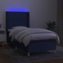 Letto a Molle con Materasso e LED Blu 90x200 cm in Tessuto