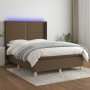 Letto a Molle Materasso e LED Marrone Scuro 140x200 cm Tessuto