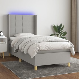 Letto a Molle Materasso e LED Grigio Chiaro 90x190 cm Tessuto