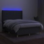 Letto a Molle Materasso e LED Grigio Scuro 140x200cm in Tessuto