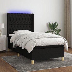 Letto a Molle con Materasso e LED Nero 80x200 cm in Tessuto