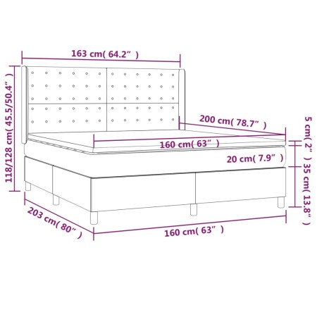 Letto a Molle con Materasso e LED Nero 160x200 cm in Tessuto