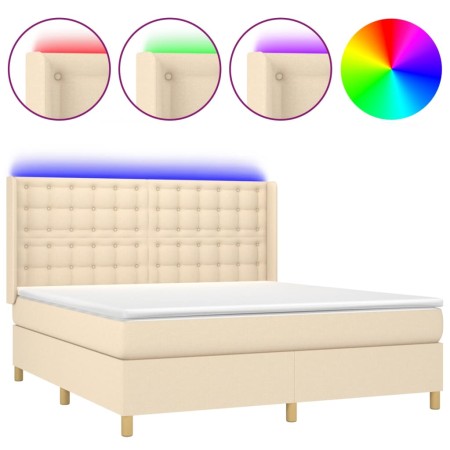 Letto a Molle con Materasso e LED Crema 180x200 cm in Tessuto