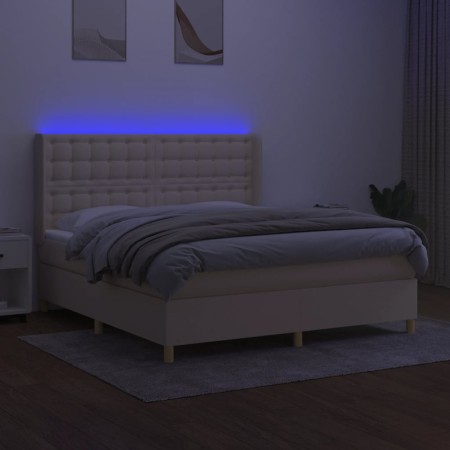 Letto a Molle con Materasso e LED Crema 180x200 cm in Tessuto