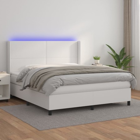 Giroletto Molle con Materasso e LED Bianco 160x200cm Similpelle