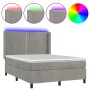 Letto a Molle Materasso e LED Grigio Chiaro 140x190 cm Velluto