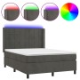 Letto a Molle con Materasso e LED Grigio Scuro 140x190 cm