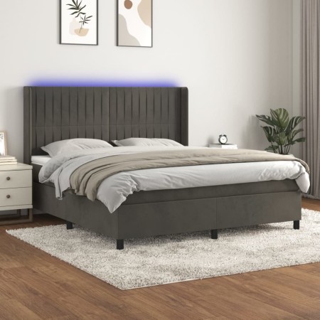 Letto a Molle con Materasso e LED Grigio Scuro 180x200 cm