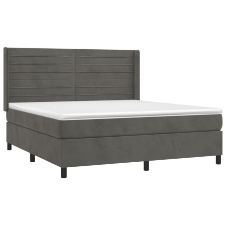 Letto a Molle con Materasso e LED Grigio Scuro 160x200 cm