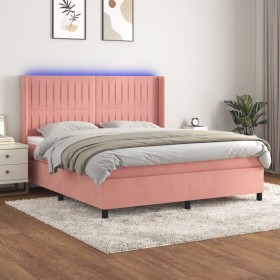 Letto a Molle con Materasso e LED Rosa 180x200 cm in Velluto