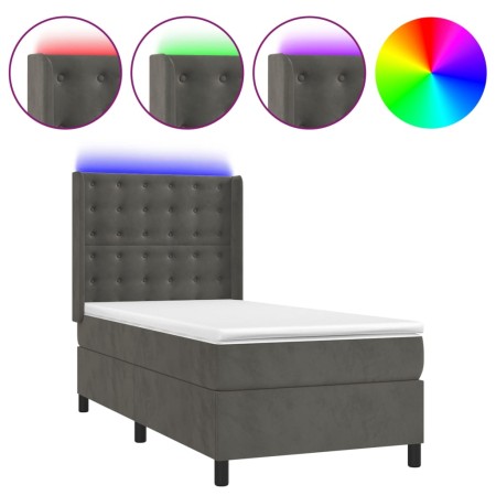 Letto a Molle con Materasso e LED Grigio Scuro 90x200cm Velluto