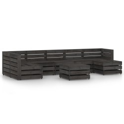 Set Salotto da Giardino 8 pz in Legno di Pino Impregnato Grigio