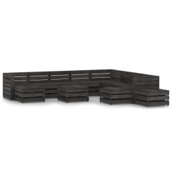 Set Salotto da Giardino 12pz in Legno di Pino Impregnato Grigio