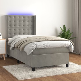 Letto a Molle Materasso e LED Grigio Chiaro 90x190 cm Velluto