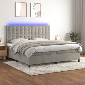 Letto a Molle Materasso e LED Grigio Chiaro 200x200 cm Velluto