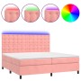 Letto a Molle con Materasso e LED Rosa 200x200 cm in Velluto