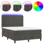 Letto a Molle con Materasso e LED Grigio Scuro 140x190 cm