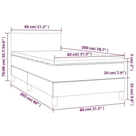 Giroletto a Molle con Materasso Grigio Scuro 80x200 cm Velluto