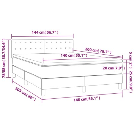 Giroletto a Molle con Materasso Grigio Scuro 140x200 cm Velluto