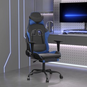 Sedia da Gaming con Poggiapiedi Nero e Blu in Similpelle