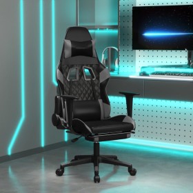 Sedia da Gaming con Poggiapiedi Nero e Grigio in Similpelle