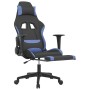 Sedia da Gaming con Poggiapiedi Nero e Blu in Tessuto