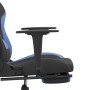 Sedia da Gaming con Poggiapiedi Nero e Blu in Tessuto