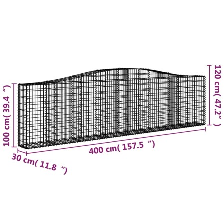 Cesti Gabbioni ad Arco 7 pz 400x30x100/120 cm Ferro Zincato