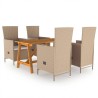 Set Mobili da Pranzo per Giardino 5 pz Beige