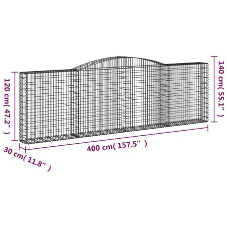 Cesti Gabbioni ad Arco 8 pz 400x30x120/140 cm Ferro Zincato