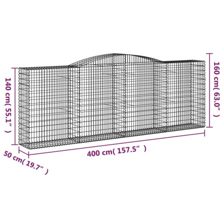 Cesti Gabbioni ad Arco 9 pz 400x50x140/160 cm Ferro Zincato