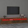 Mobile Porta TV con Luci LED Rovere Fumo 240x35x40 cm