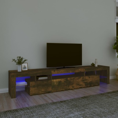 Mobile Porta TV con Luci LED Rovere Fumo 215x36,5x40 cm