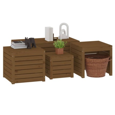 Set Cassette da Giardino 4 pz Miele in Legno Massello di Pino