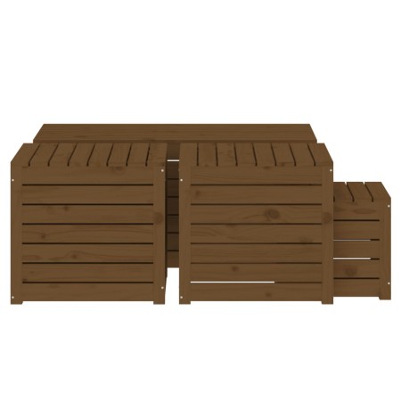 Set Cassette da Giardino 4 pz Miele in Legno Massello di Pino