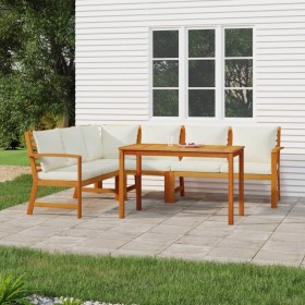 Set da Pranzo Giardino 5pz con Cuscini Legno Massello di Acacia