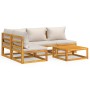 Set Salotto Giardino 5pz Cuscini Grigio Chiaro Legno Massello