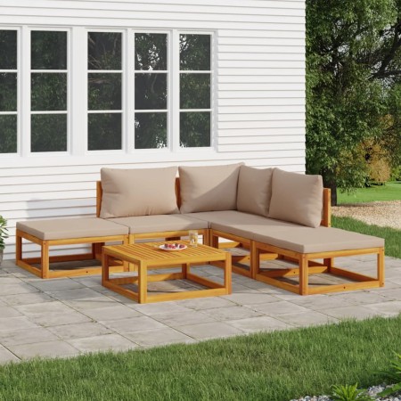 Set Salotto da Giardino 6pz con Cuscini Tortora Legno Massello