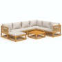 Set Salotto Giardino 8pz Cuscini Grigio Chiaro Legno Massello