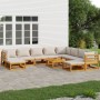 Set Salotto Giardino 11pz Cuscini Grigio Chiaro Legno Massello