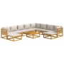 Set Salotto Giardino 11pz Cuscini Grigio Chiaro Legno Massello