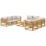 Set Salotto Giardino 9pz Cuscini Grigio Chiaro Legno Massello