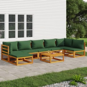 Set Salotto da Giardino 8pz con Cuscini Verdi in Legno Massello