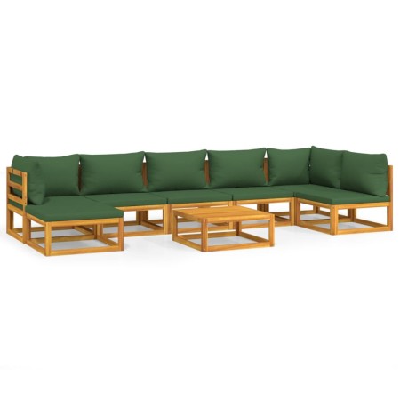 Set Salotto da Giardino 8pz con Cuscini Verdi in Legno Massello