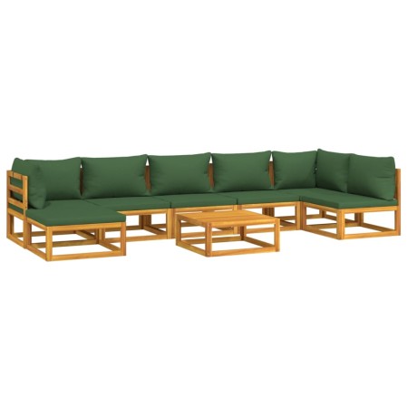 Set Salotto da Giardino 8pz con Cuscini Verdi in Legno Massello