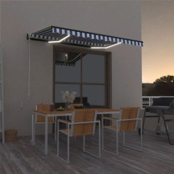 Tenda da Sole Retrattile Manuale con LED 400x300cm Blu e Bianco